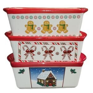 Collectible Stoneware Ceramic Mini Loaf Pans Christmas Holiday Theme